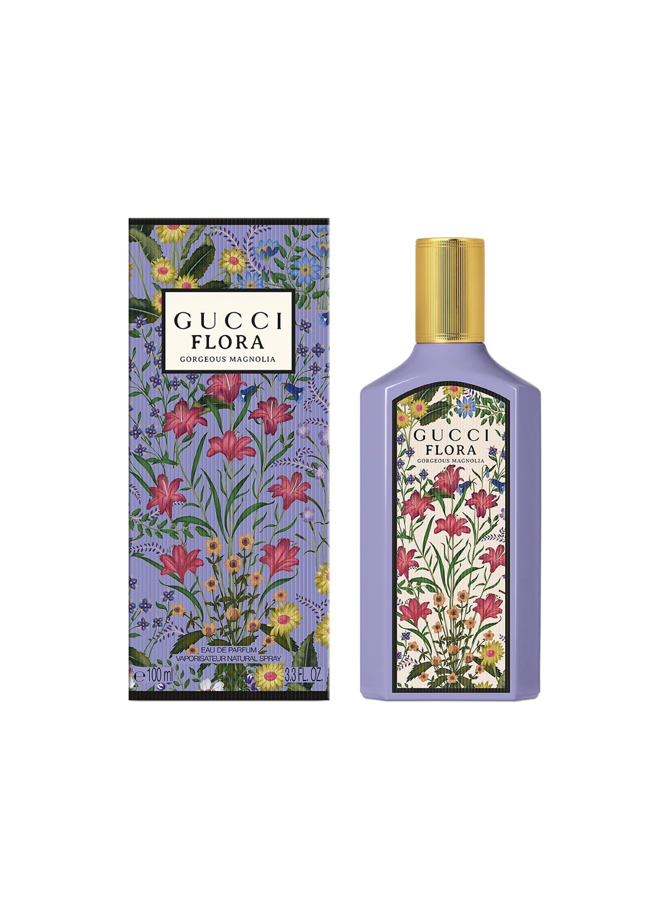 Gucci Flora Gorgeous Magnolia bottle front, stylish luxury for everyday fragrance.