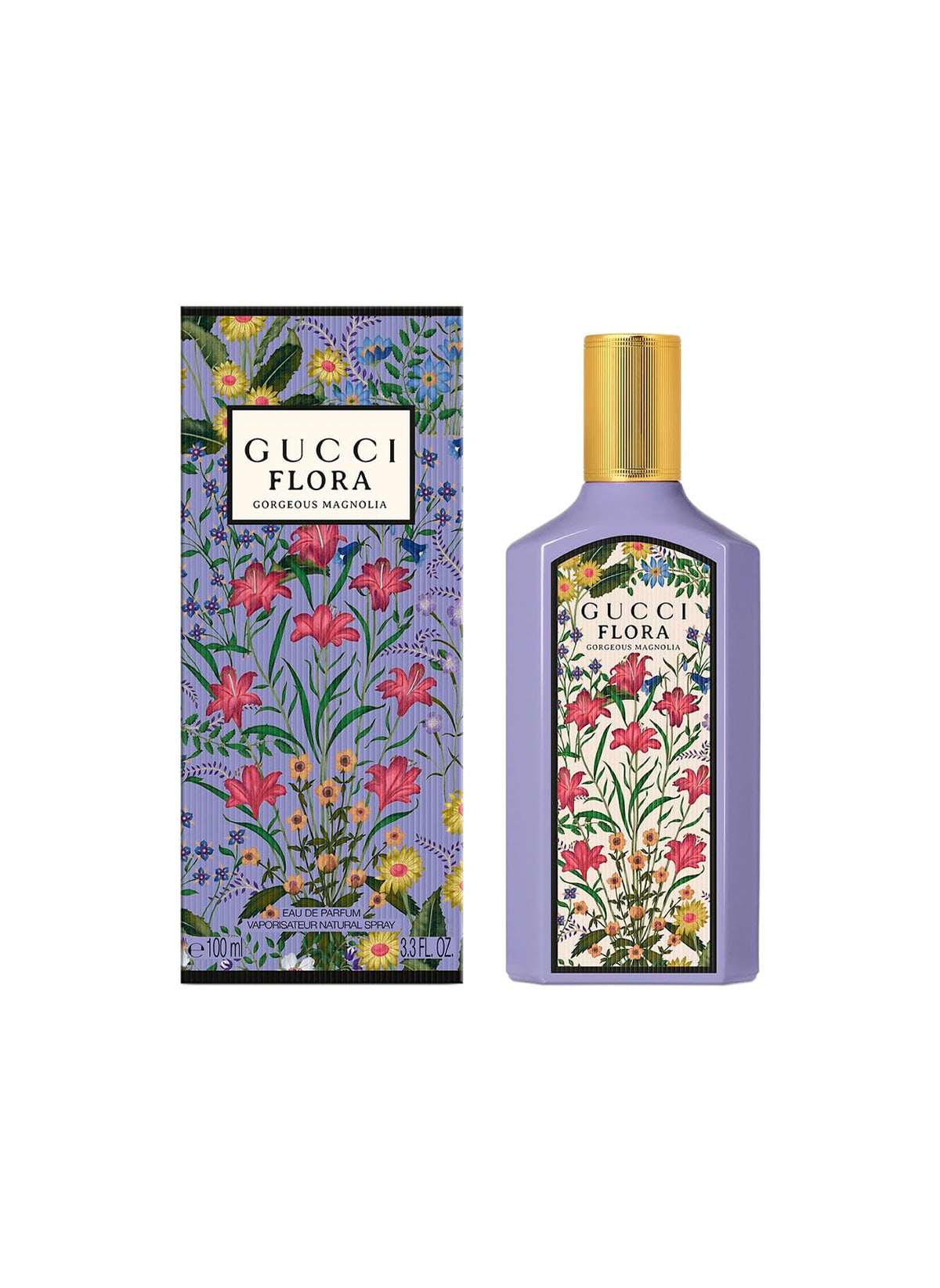 Gucci Flora Gorgeous Magnolia bottle front, stylish luxury for everyday fragrance.