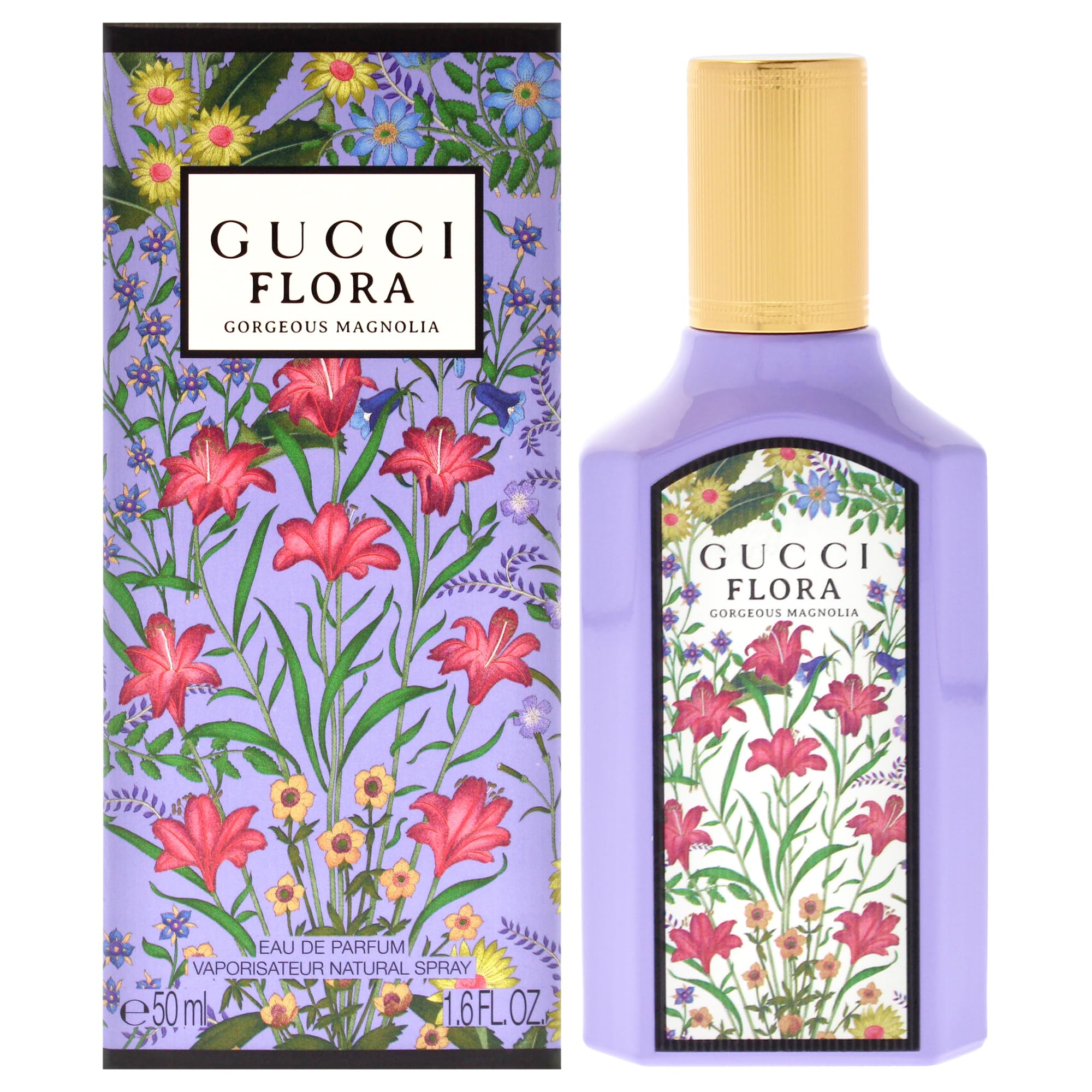 Gucci Flora Gorgeous Magnolia bottle front view communicates everyday elegance.