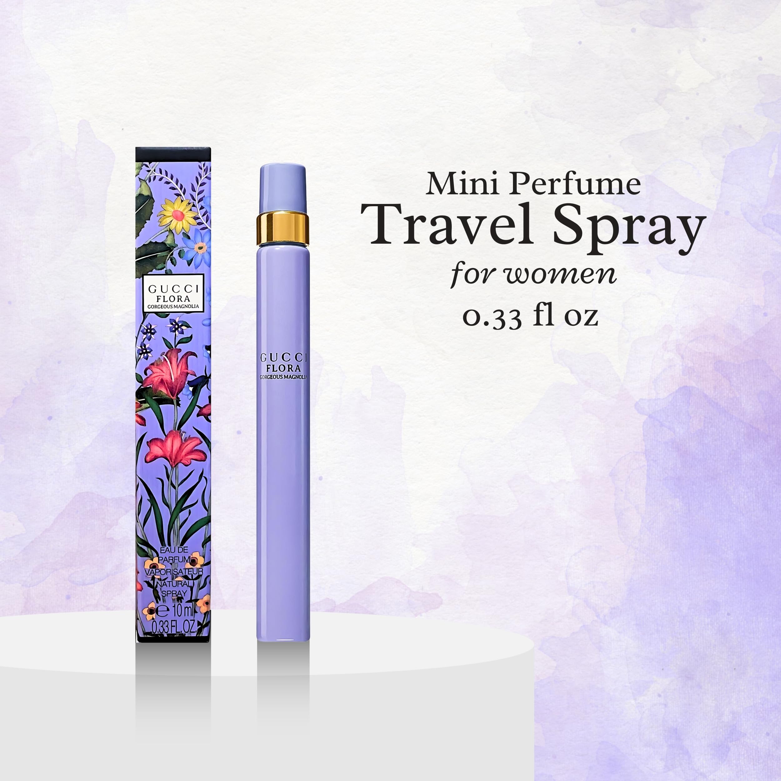 Gucci Flora Gorgeous Magnolia travel spray compact for on-the-go fragrance.