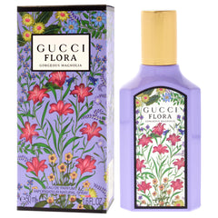Gucci Flora Gorgeous Magnolia vanity scene suggests sophisticated styling.