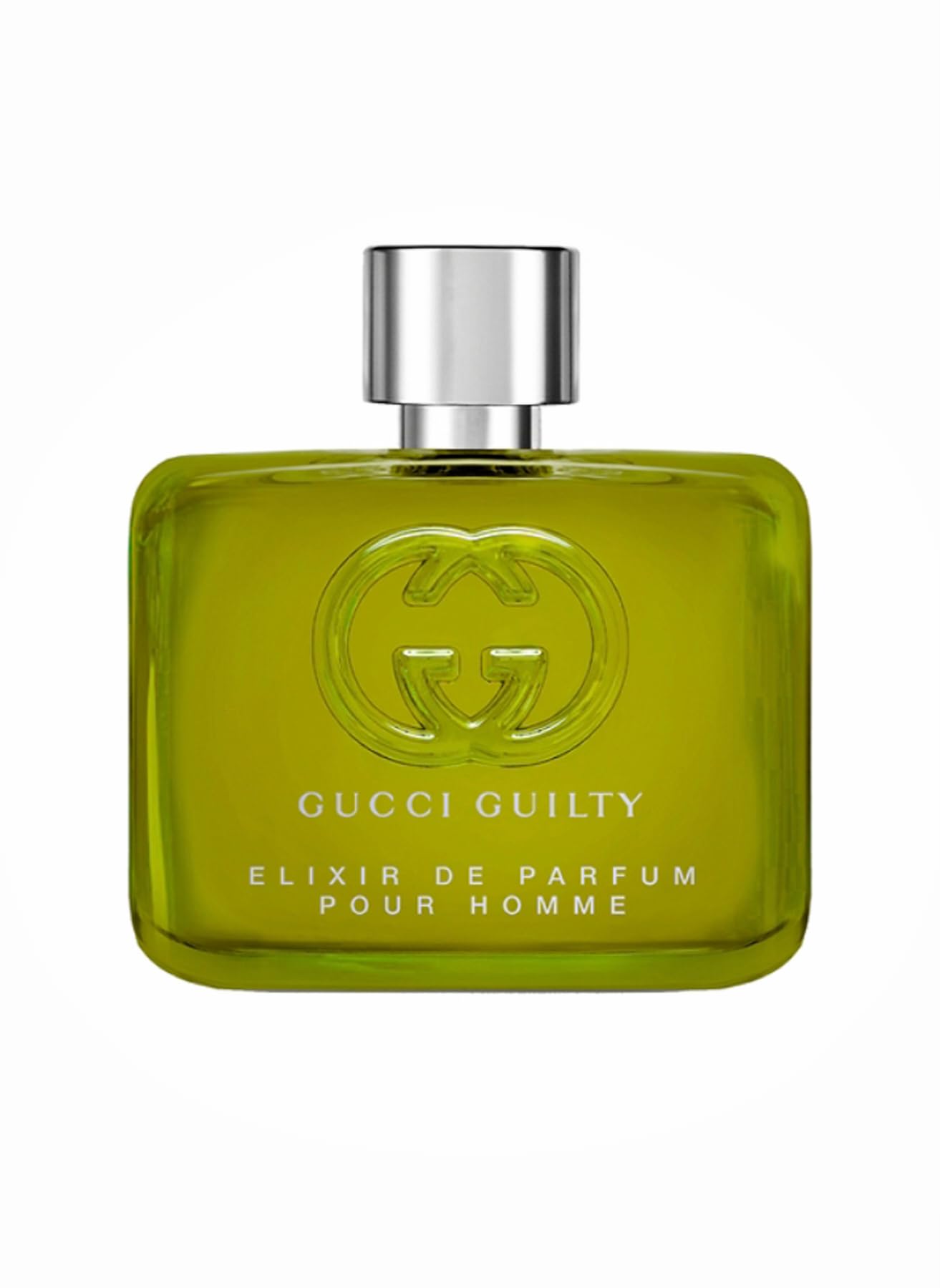 Gucci Guilty by Gucci for Men Elixir bottle front shows a bold, lasting impression.