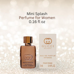 Gucci Guilty Intense mini bottle front shows compact luxury for travel.