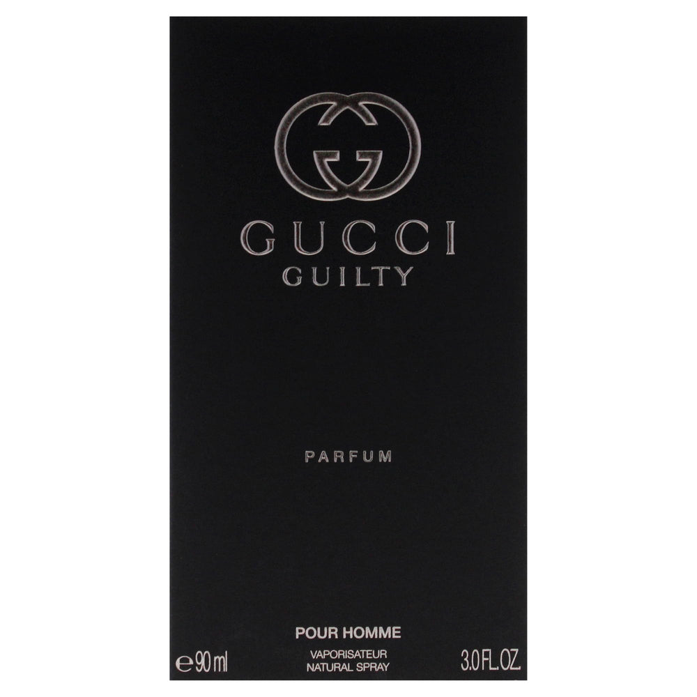 Gucci Guilty men parfum bottle on skin delivers lasting aura.