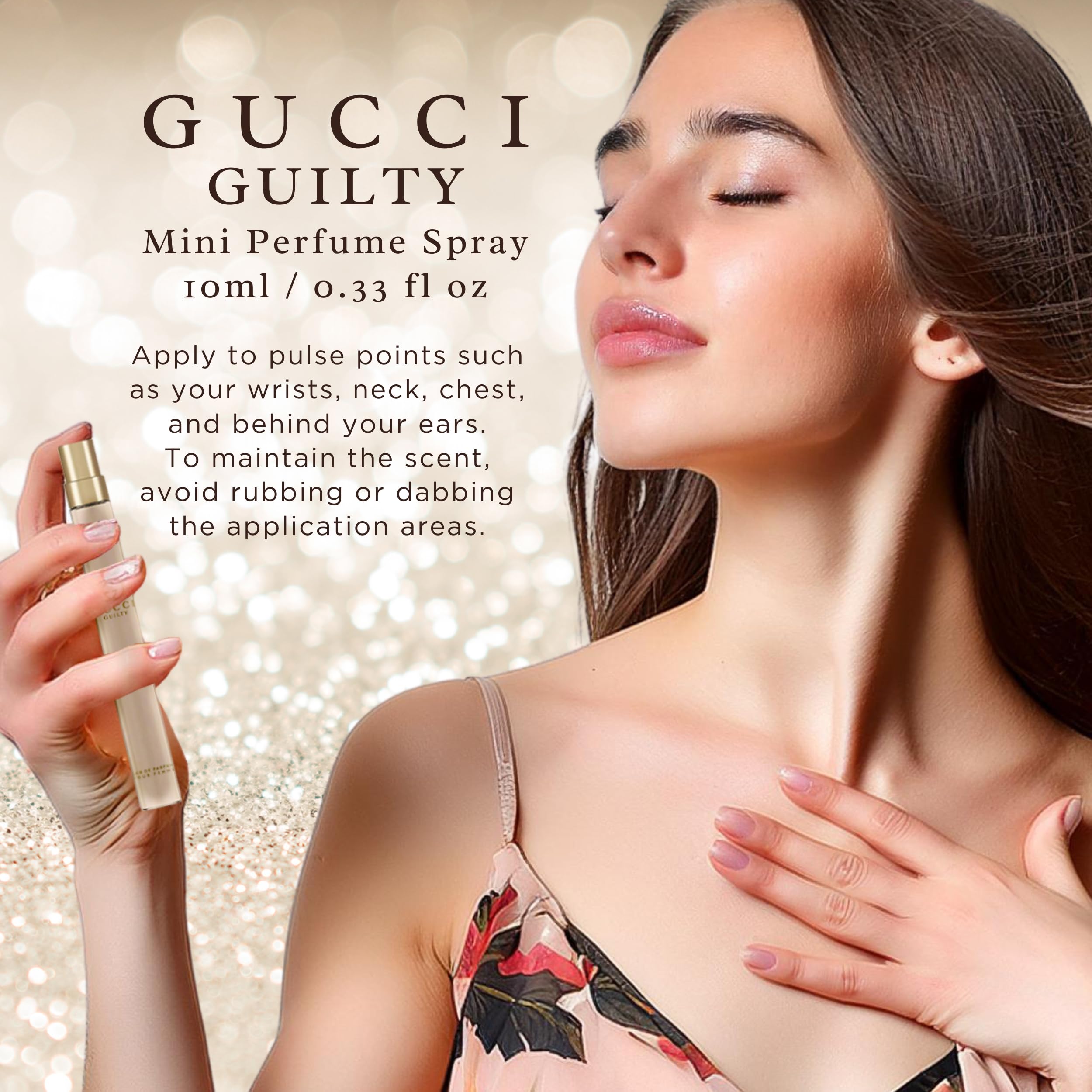Gucci Guilty Pour Femme base notes of patchouli, amber, vanilla for lasting warmth.