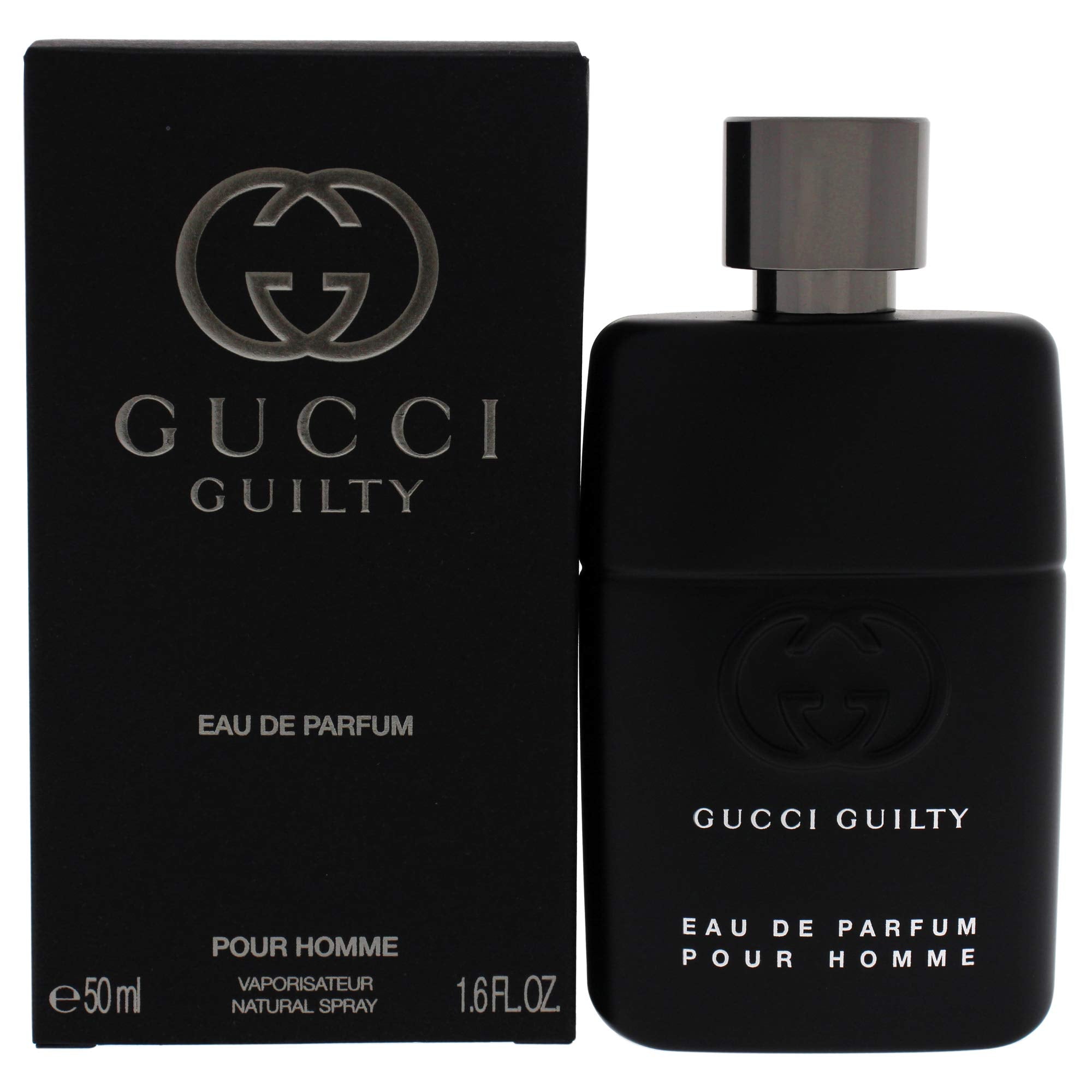Gucci Guilty Pour Homme bottle front view, ideal for bold evening fragrance.