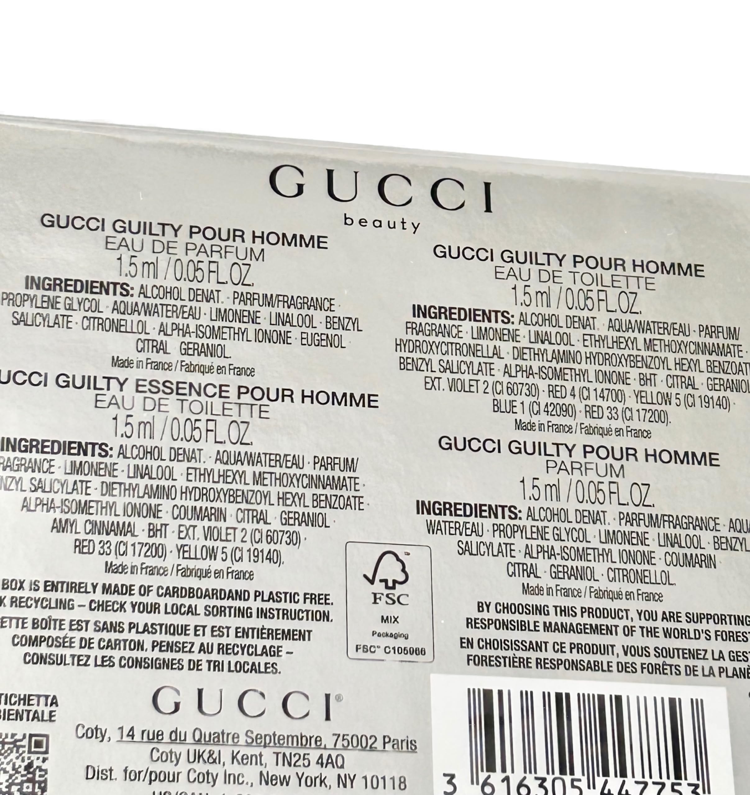 Gucci GUILTY Essence travel-size vials enable discreet scent checks anywhere.