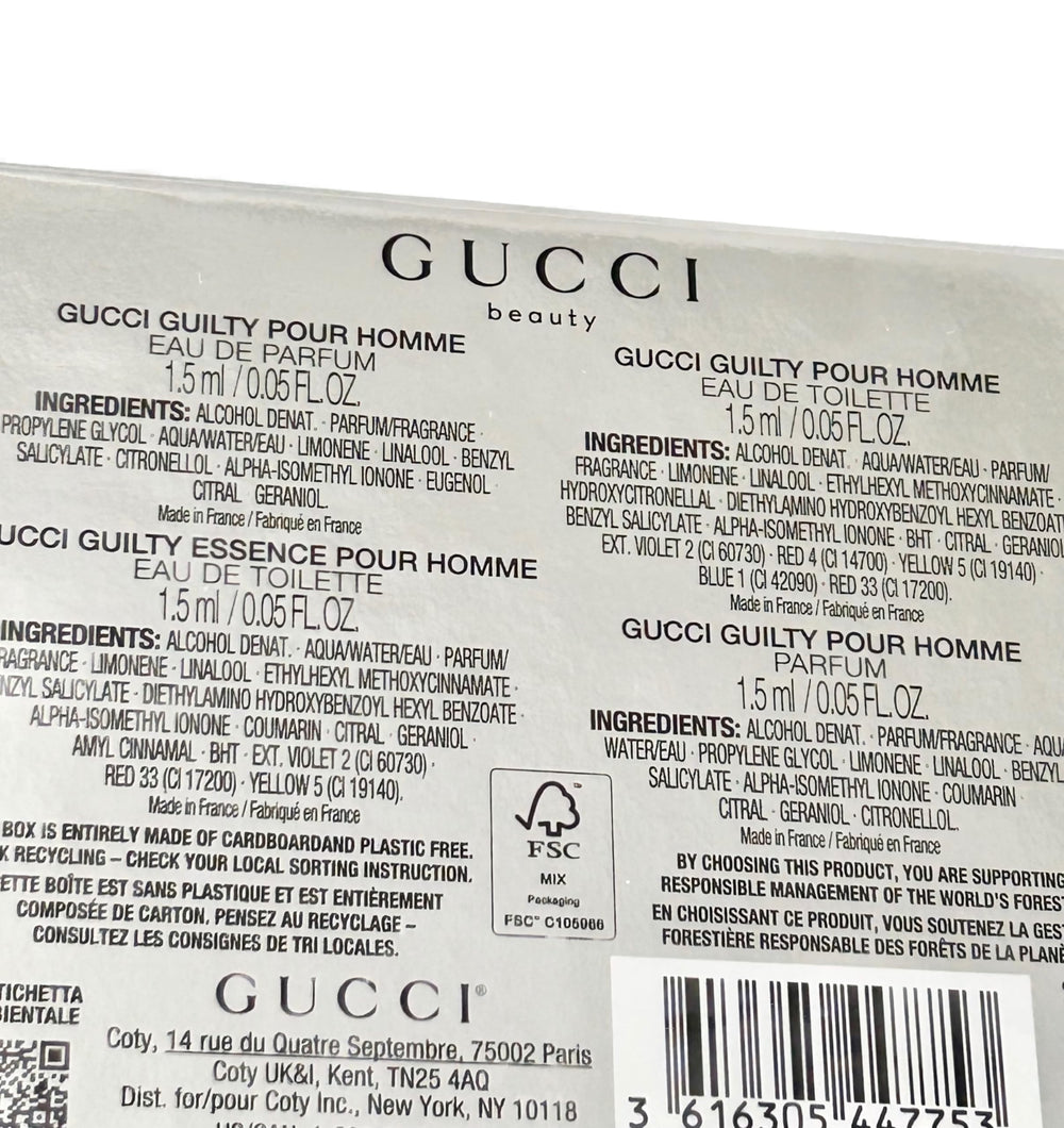 Gucci GUILTY Essence travel-size vials enable discreet scent checks anywhere.
