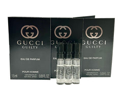 Gucci Guilty three-bottle sample set for men, ideal for testing.