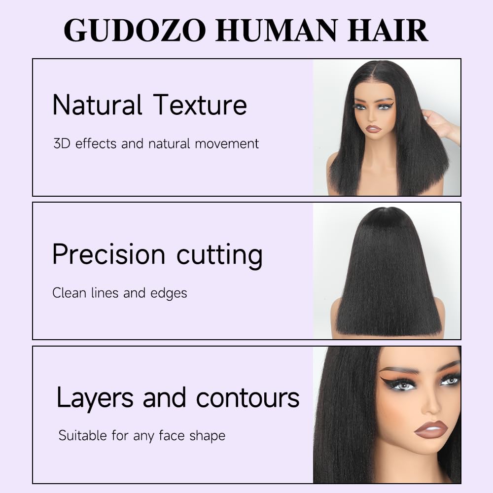 GUDOZO bob wig human hair density 180 highlights fullness for a balanced silhouette.