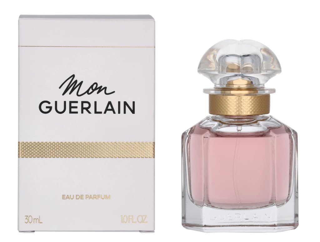 Guerlain Mon Guerlain bottle close-up shows elegant craftsmanship for daily luxury.