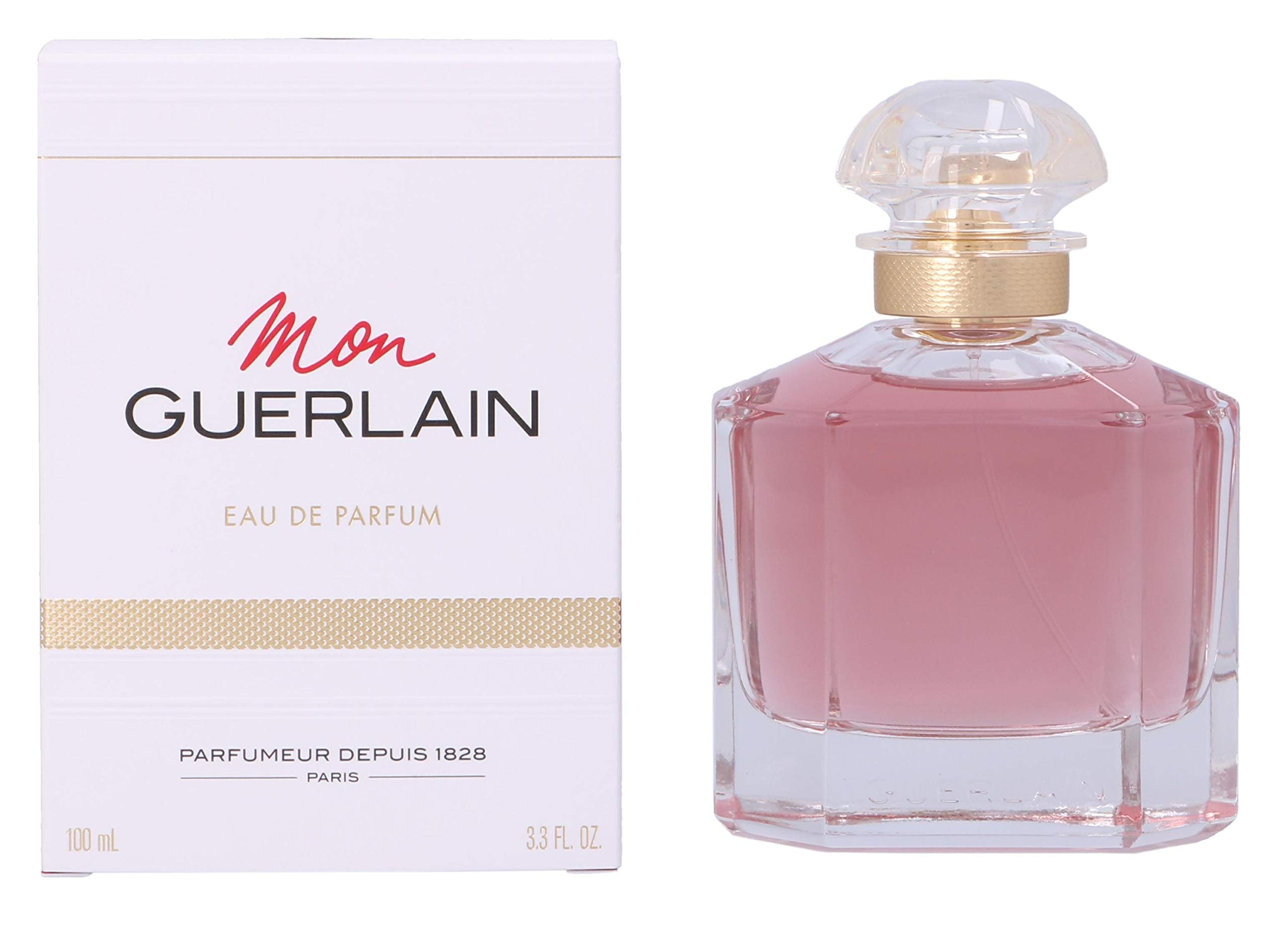 Guerlain Mon Guerlain packaging box and bottle on vanity