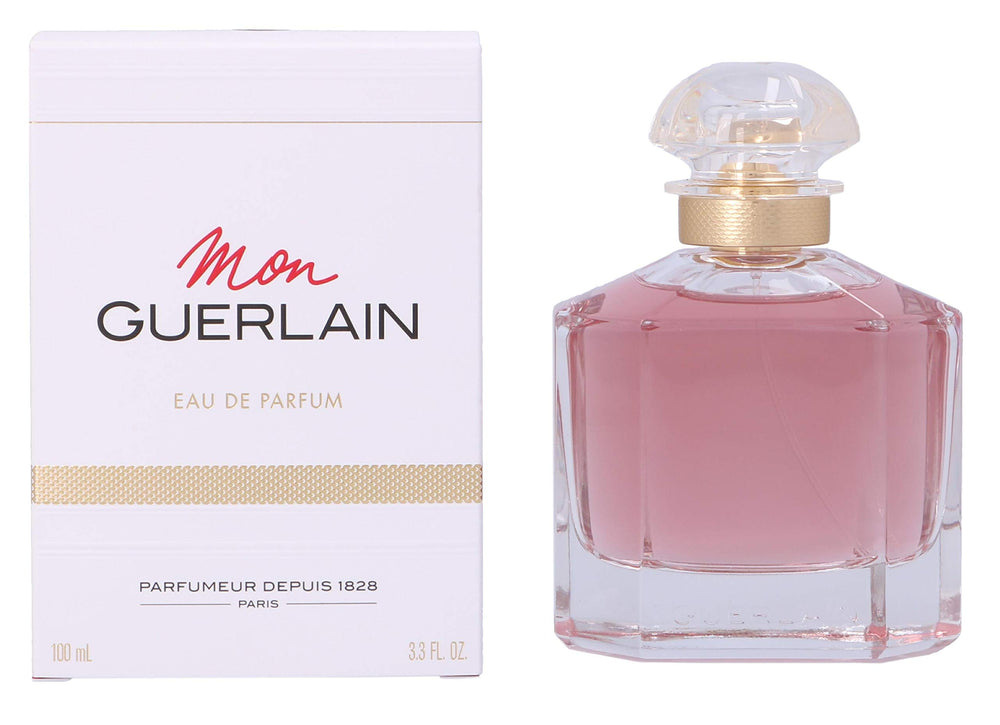 Guerlain Mon Guerlain packaging box and bottle on vanity
