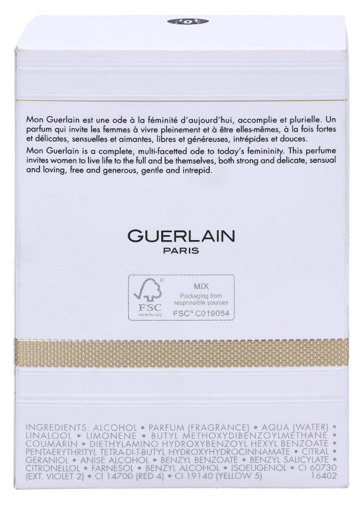 Guerlain Mon Guerlain on a dresser with soft lighting evokes daytime sophistication and confidence