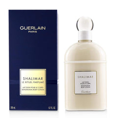 Guerlain Shalimar body lotion application on skin enhances softness and fragrance.