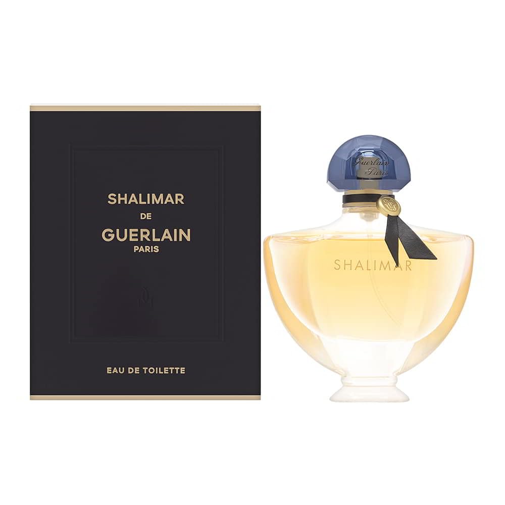 Guerlain Shalimar EDT bottle close-up for romantic wear.