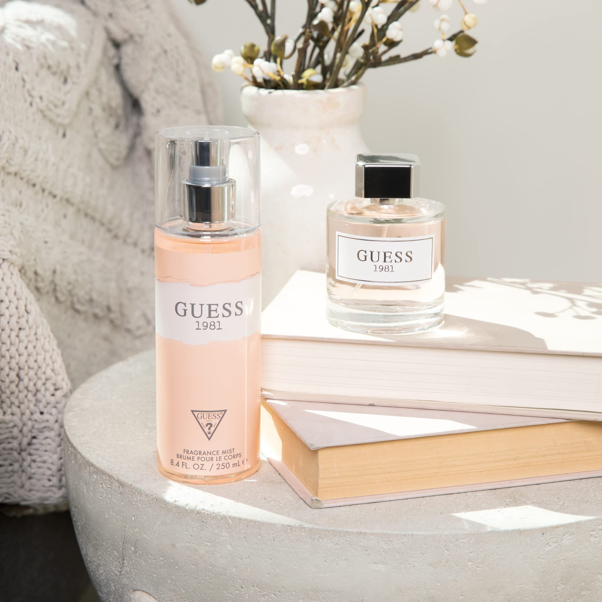 Guess 1981 pear note closeup highlights crisp freshness for daytime wear.