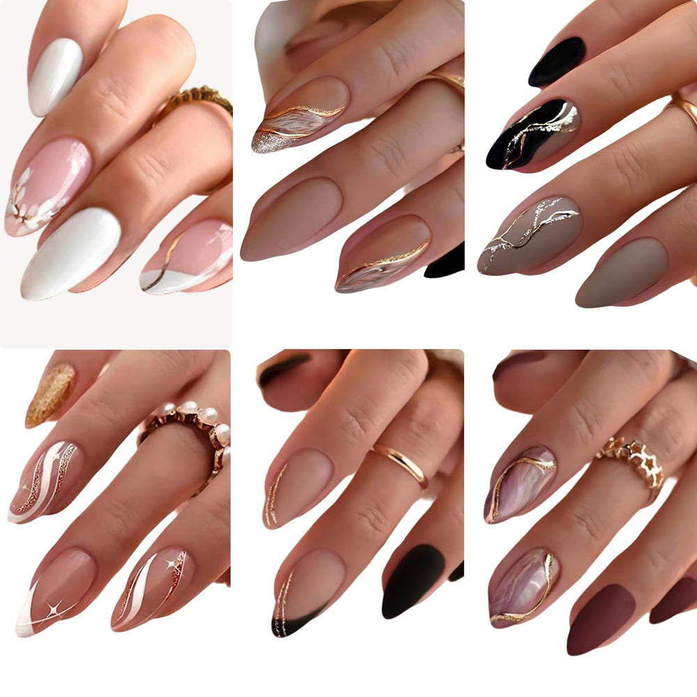 GUFUGU 144-piece almond French-tip nails for quick at-home manicures.