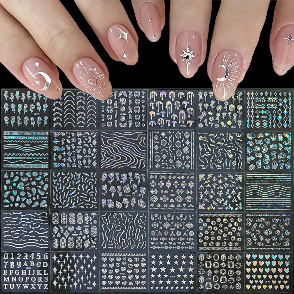 GUFUGU holographic star line nail decals offer shimmering accents for eye catching nails.