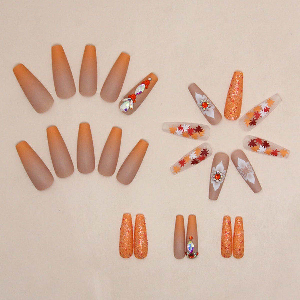 GUFUGU long coffin nails in orange glitter gradient for autumn look