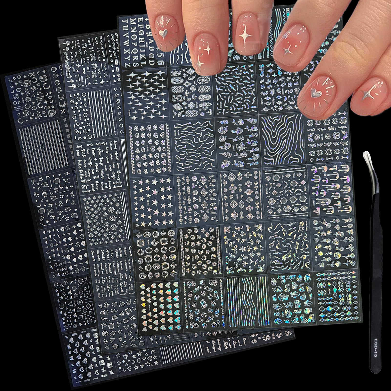 GUFUGU nail tweezer included for precise clean sticker application.