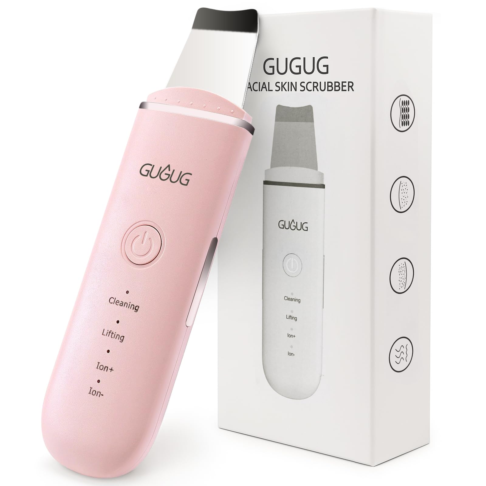 GUGUG Skin Scrubber pink front shows gentle cleansing for clearer pores