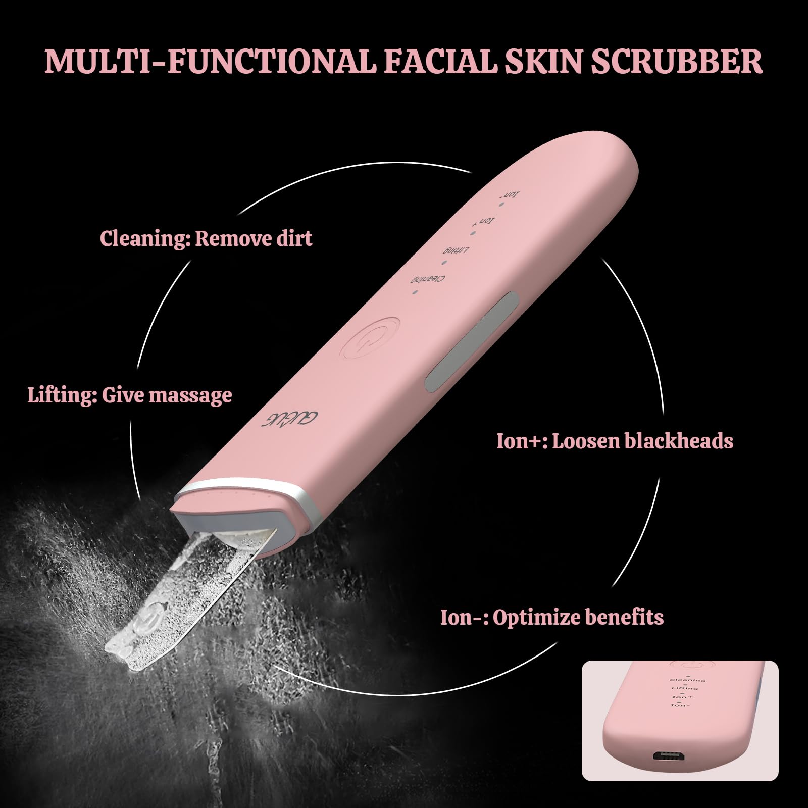 GUGUG Skin Scrubber water mist action demonstrates impurity lifting with a soothing mist