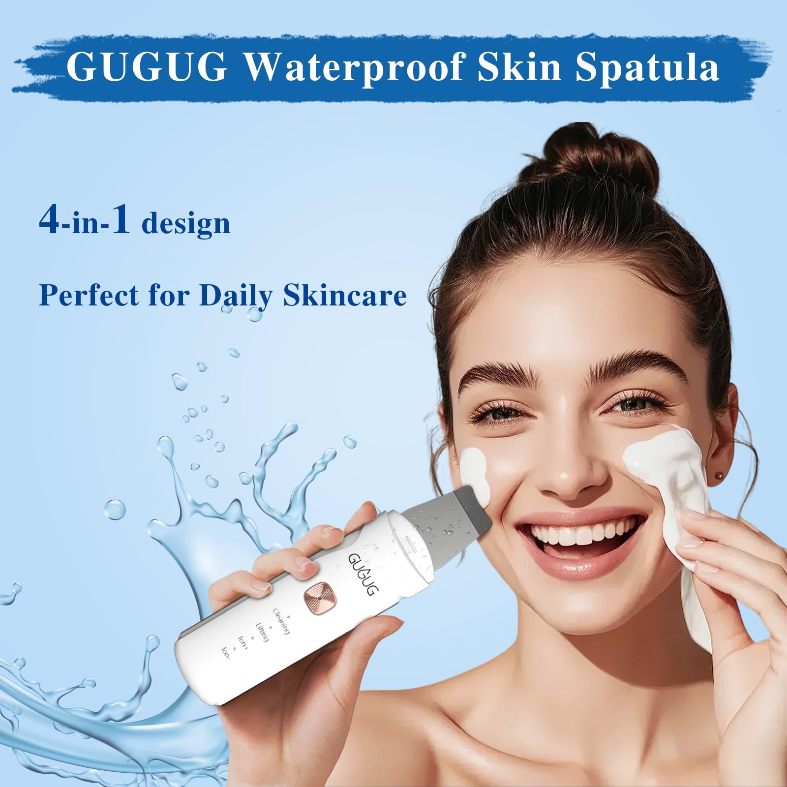 GUGUG Skin Scrubber Ion- mode closeup for enhanced product absorption.