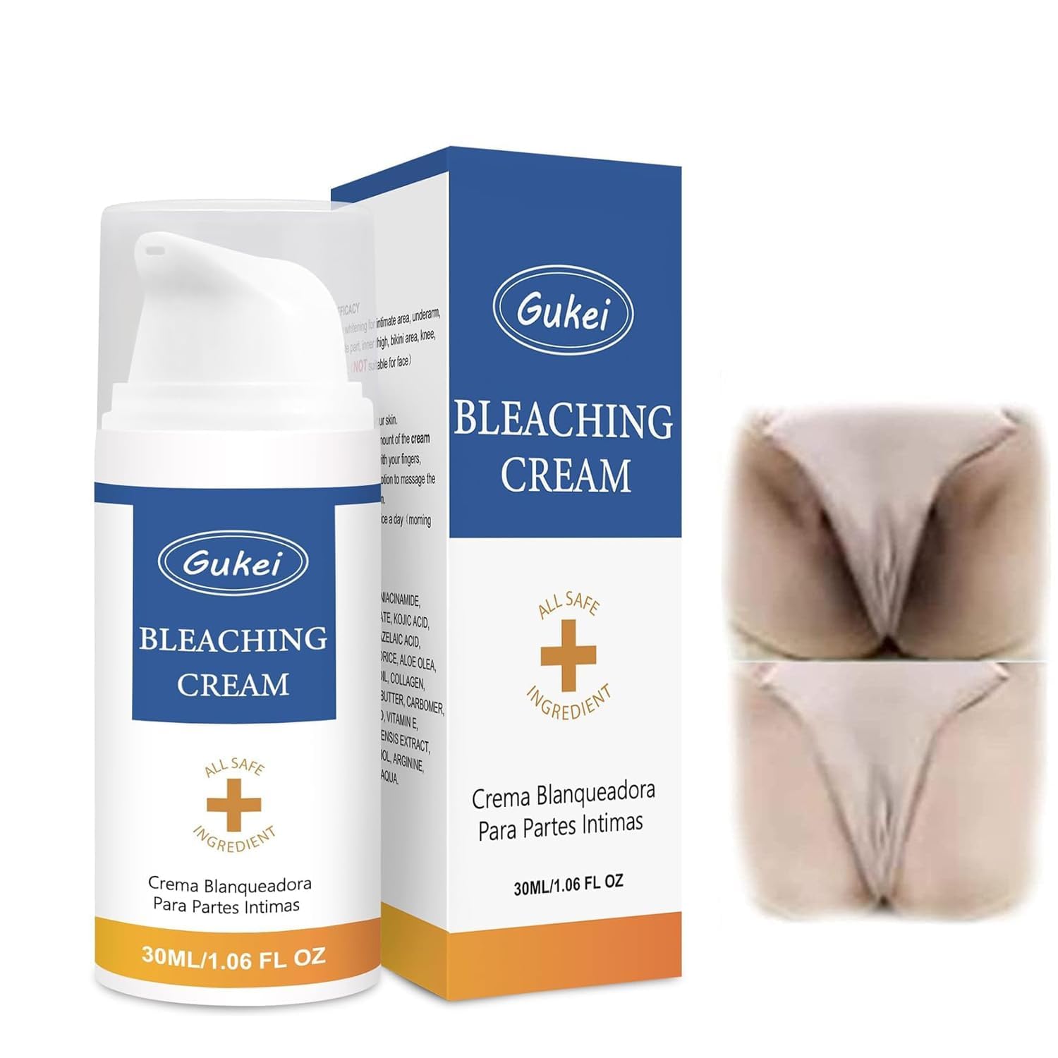 Gukei Intimate Areas Cream tube demonstrates easy, gentle application for multiple private areas.