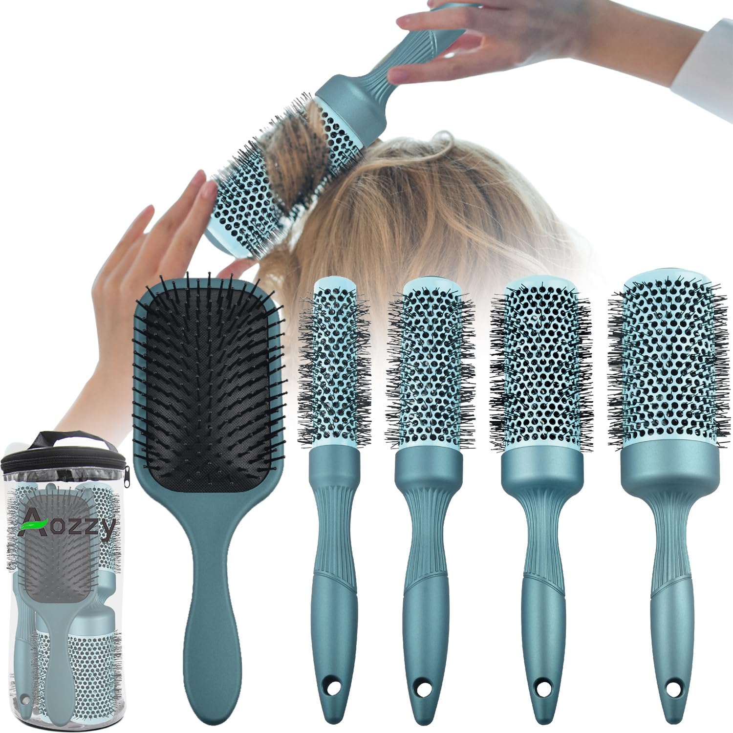 Gulrear ergonomic round brush offers secure control during blowouts.