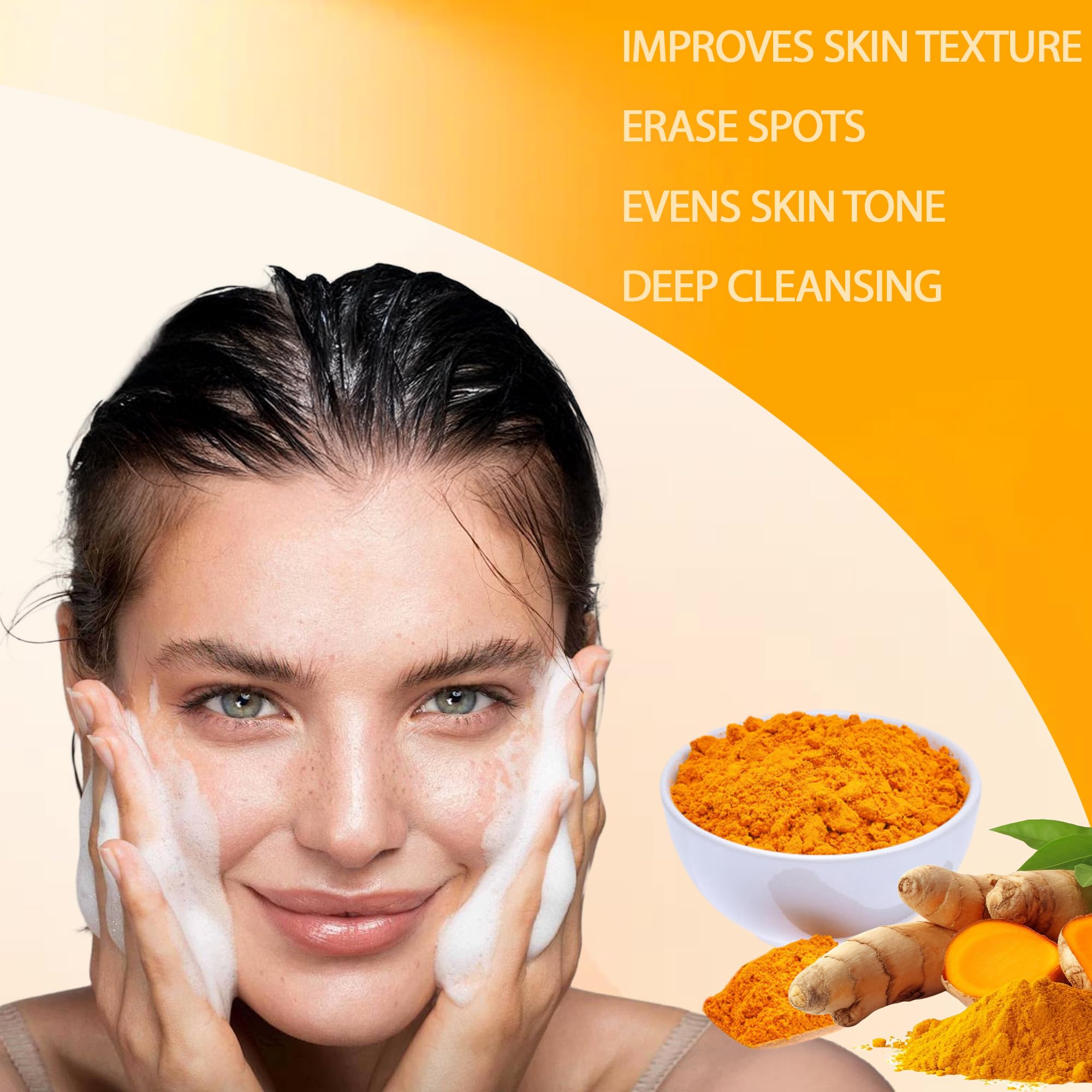 Guluxly Lemon Turmeric Kojic Soap closeup shows turmeric texture and nourishment.