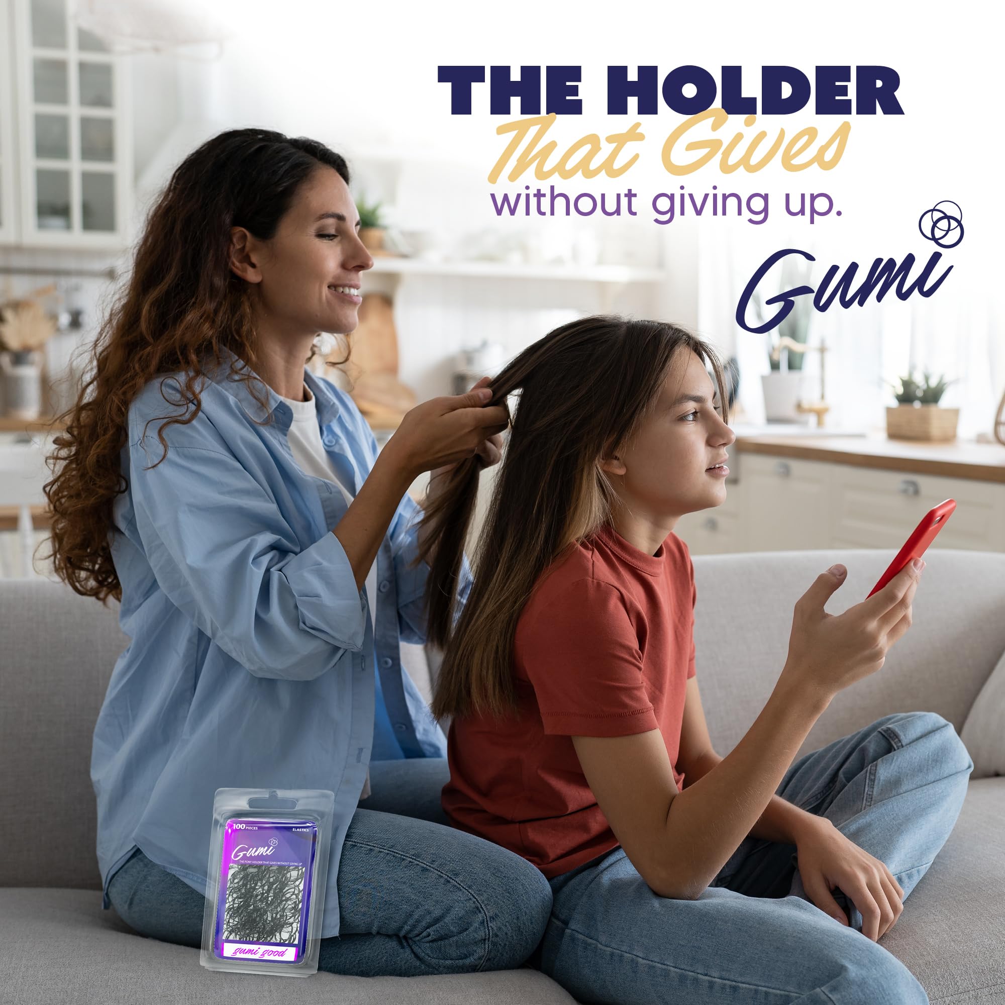 Gumi good daily-use no-damage hair tie in black reduces pulling