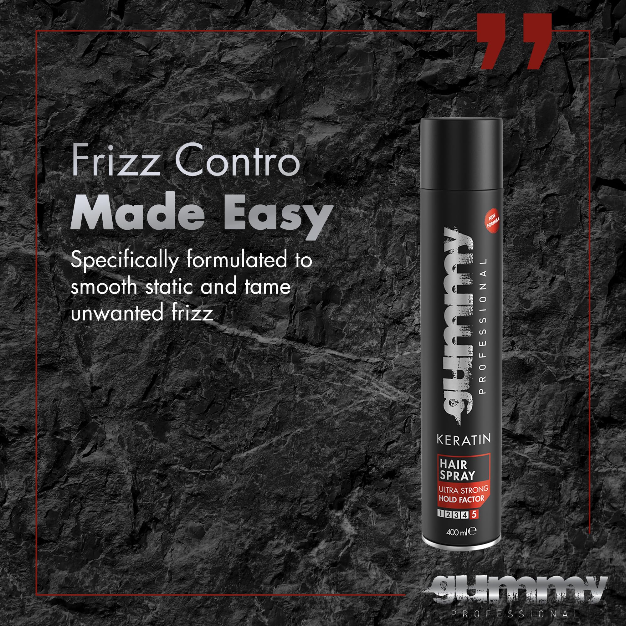 Gummy hair spray packaging 400ml highlights generous volume and ergonomic design.