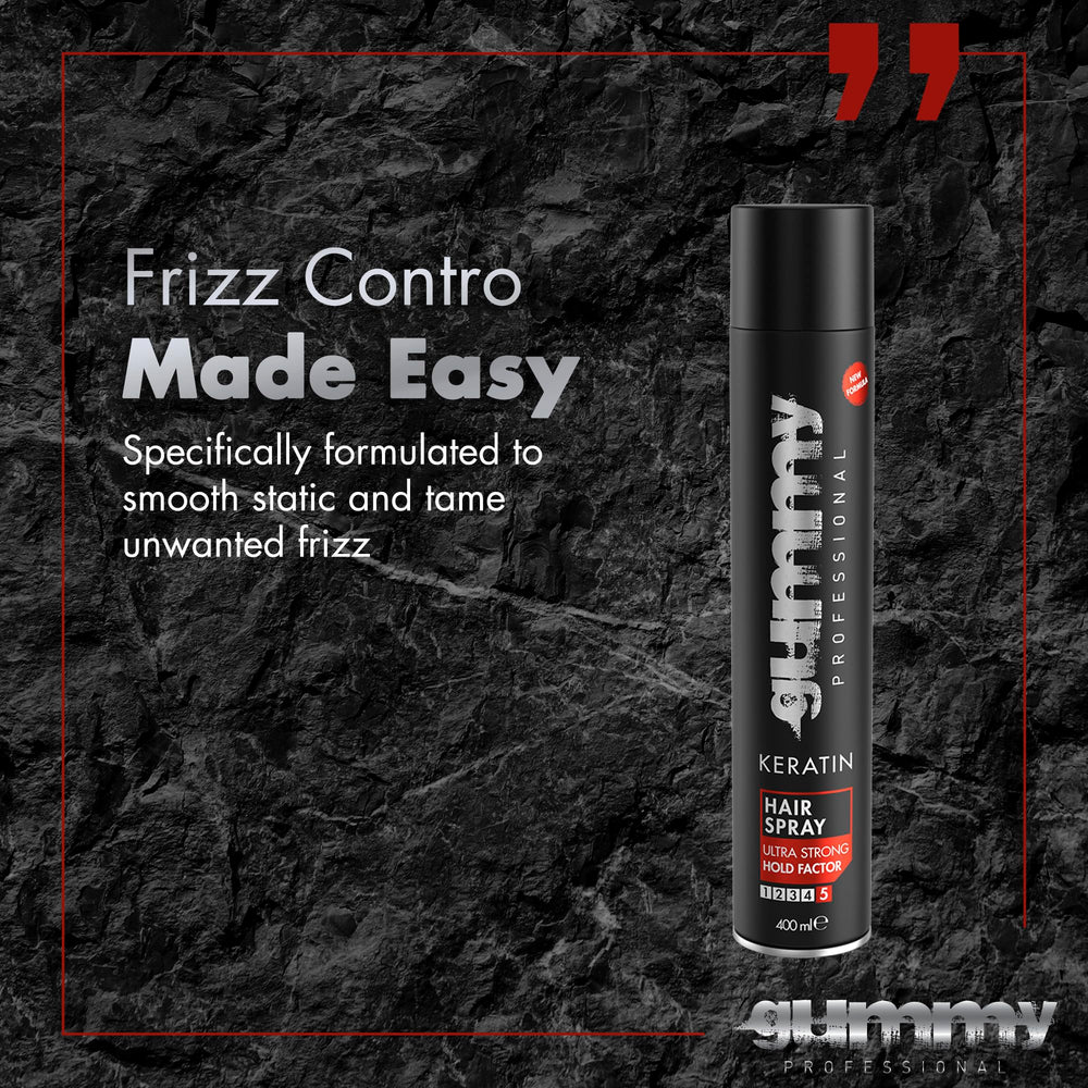 Gummy hair spray packaging 400ml highlights generous volume and ergonomic design.