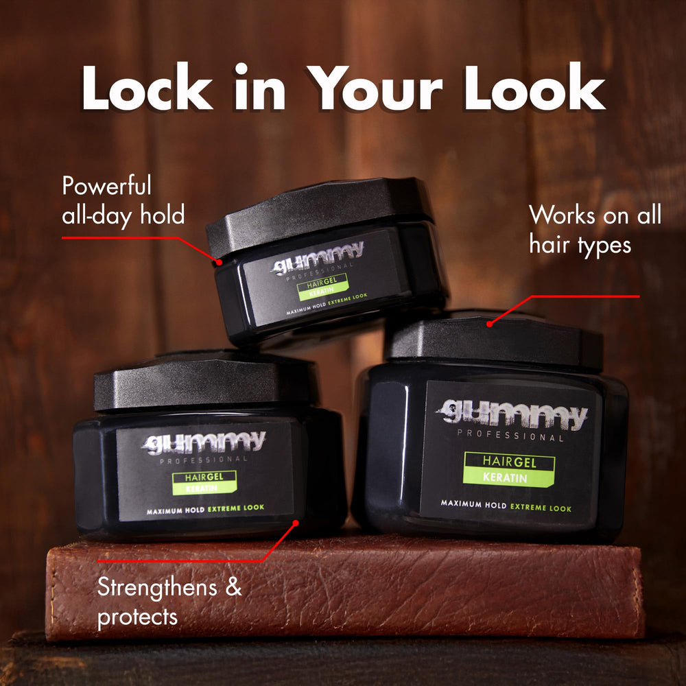 Gummy Professional Hair Gel 700ml packaging highlighting generous size for frequent styling.