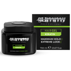 Gummy Professional Hair Gel keratin bottle close-up for smoother, healthier-feeling hair.
