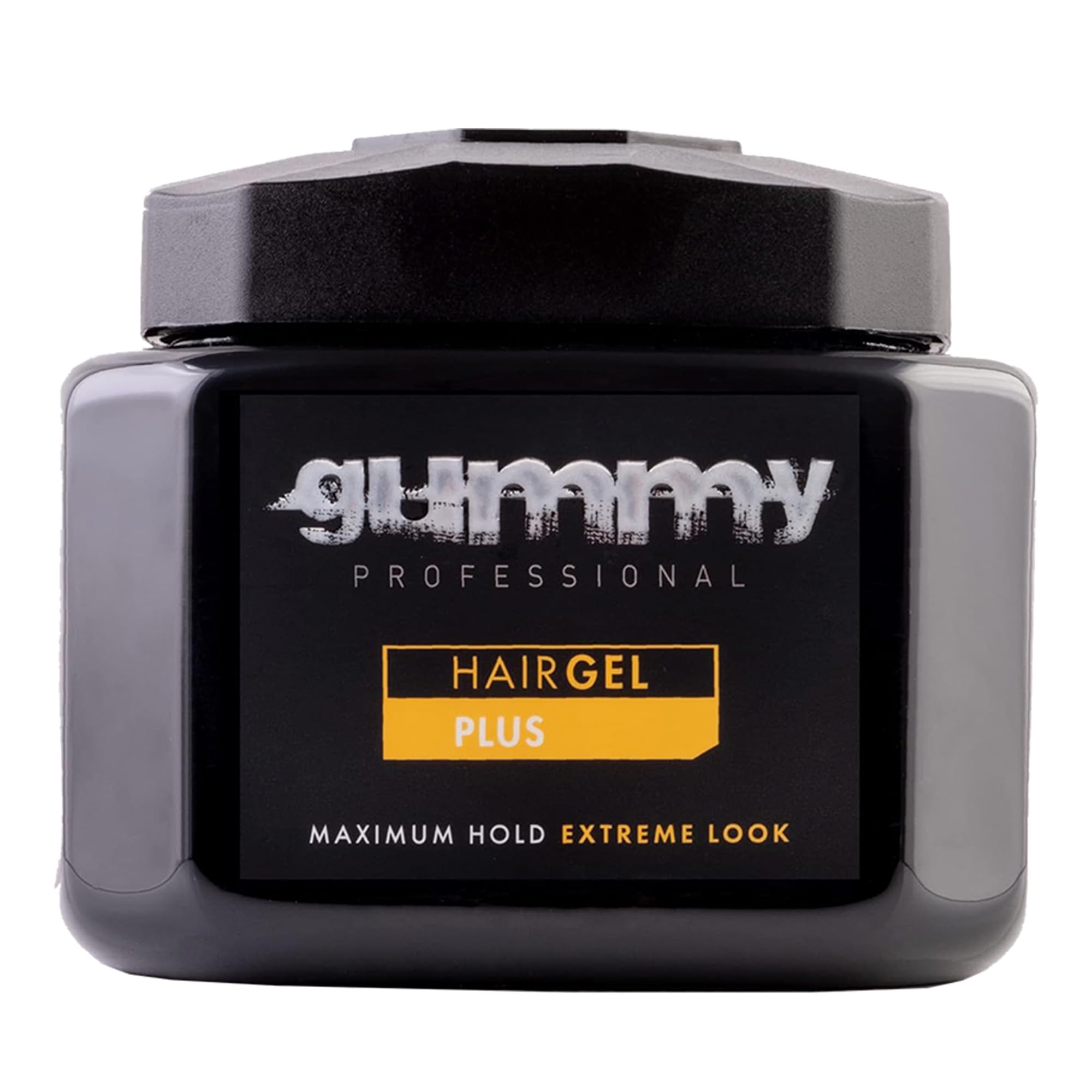 Gummy Professional Plus Hair Gel bottle closeup showing strong hold packaging.