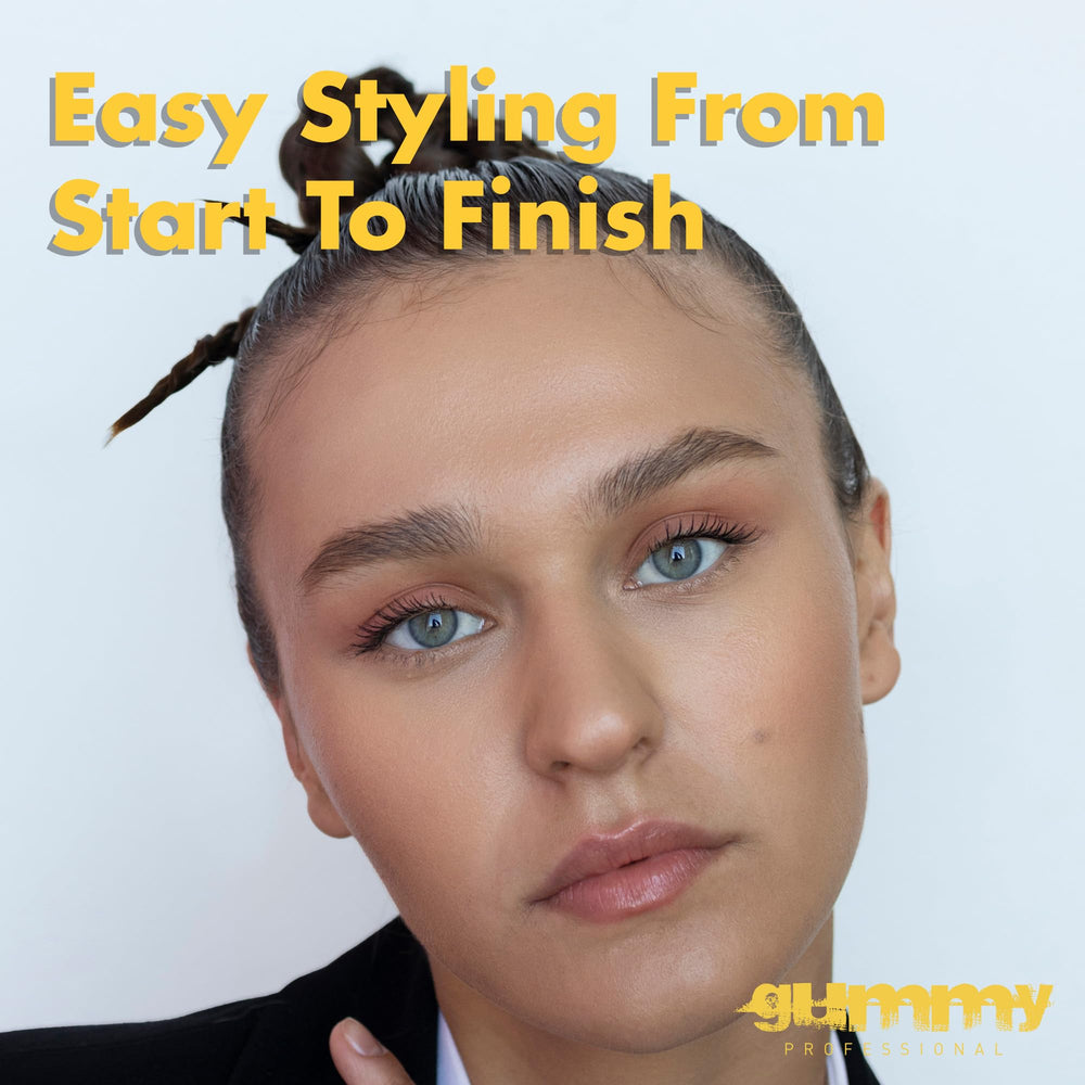 Gummy Professional Plus Hair Gel gives a glossy, neat finish.