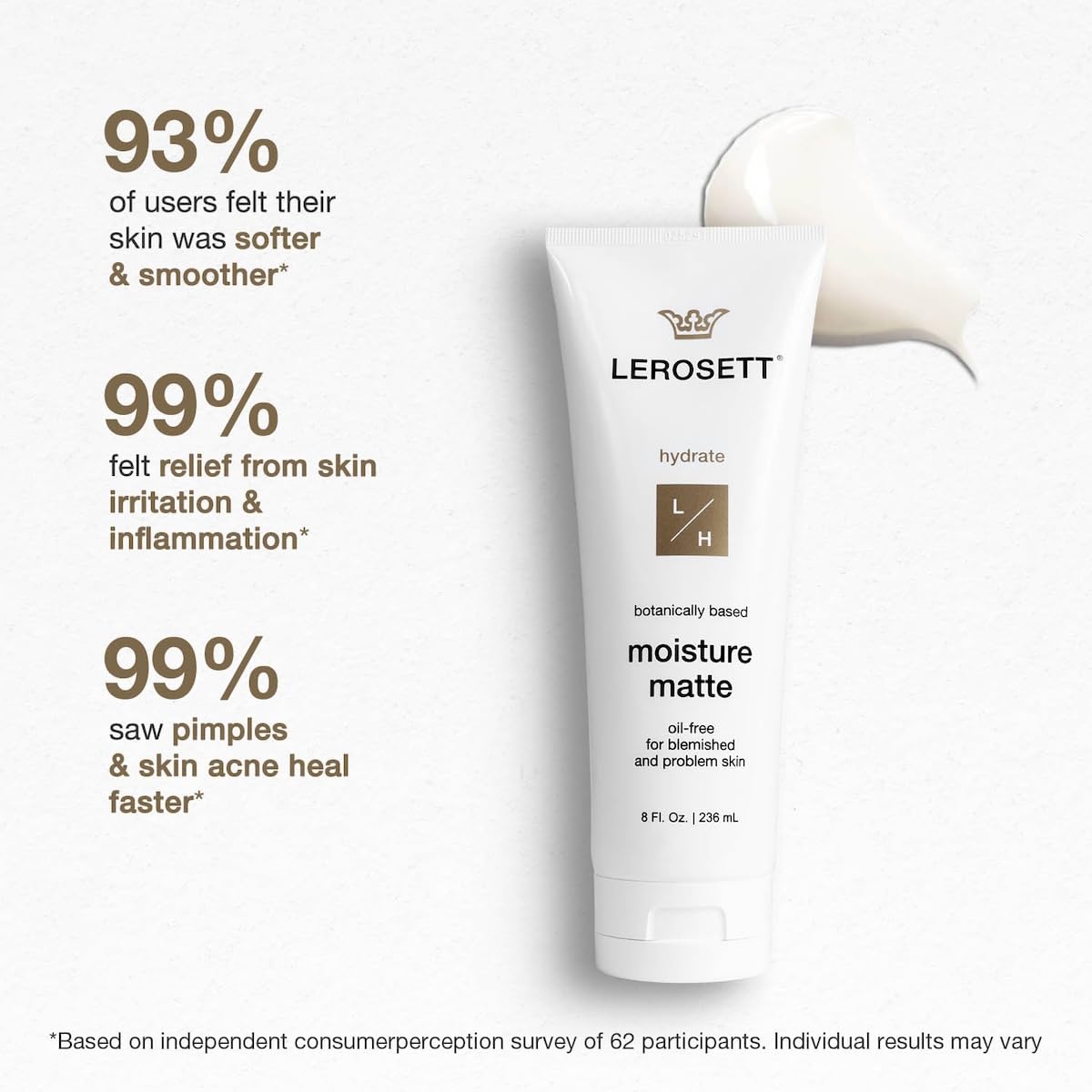 LEROSETT applied on skin shows a non-greasy matte finish
