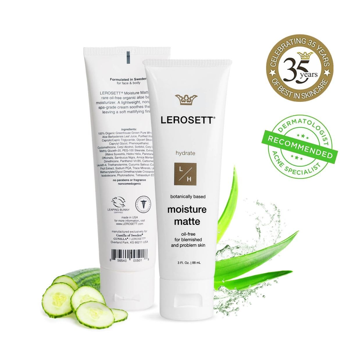 Vegan and cruelty-free symbol beside LEROSETT branding