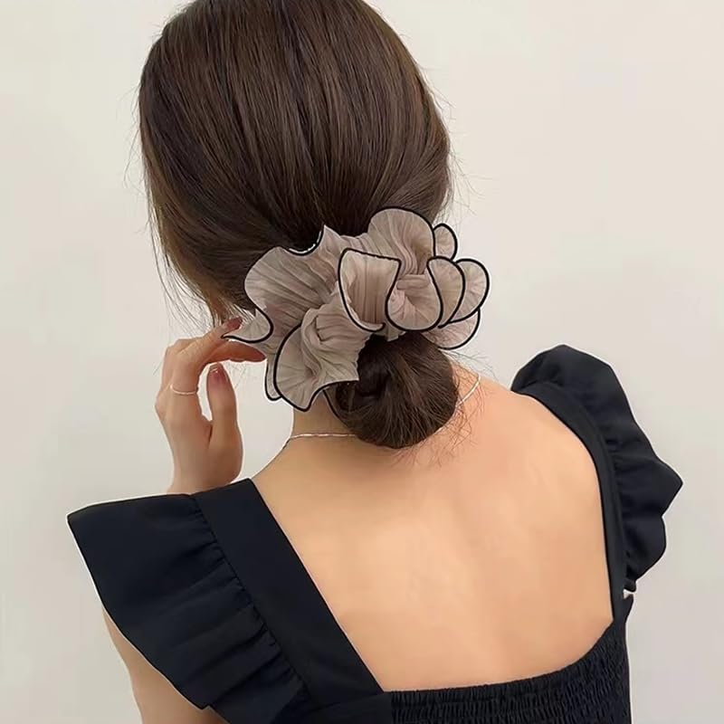 Guqqeuc hair scrunchies on ponytail demonstrates comfortable all-day wear.