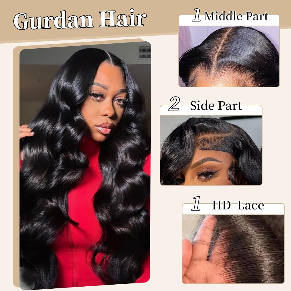 Gurdan 13x6 lace-front wig demonstrates deep middle parting versatility and styling options.