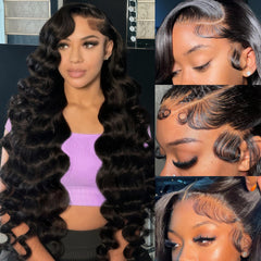 Gureimi 30-inch body wave lace front wig front view showcases natural hairline for seamless wear.