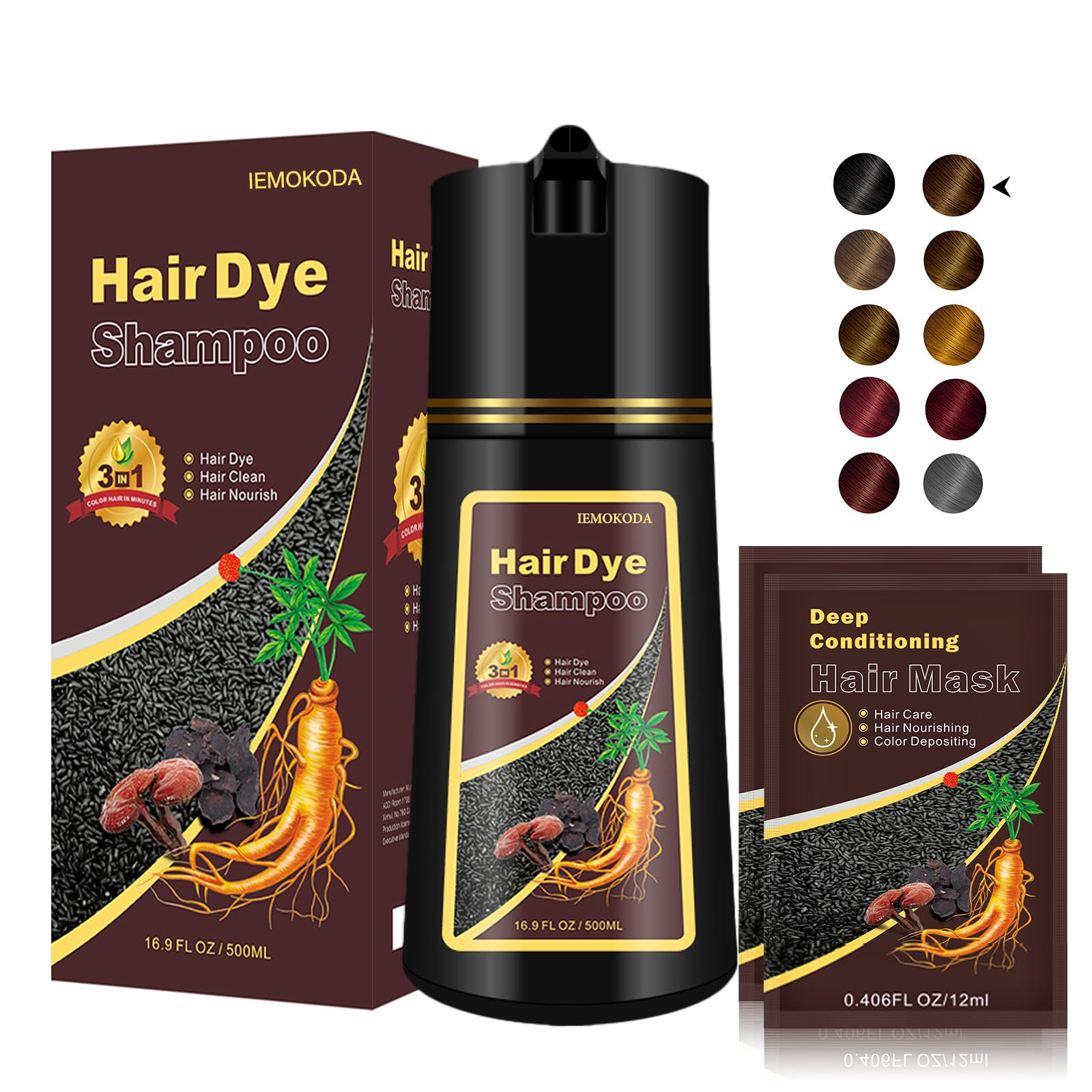 GURKOOYD dark brown hair dye shampoo bottle showcases quick gray coverage for busy mornings.
