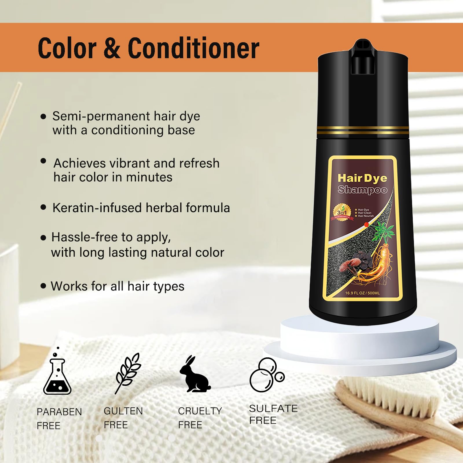 GURKOOYD hair dye shampoo application demonstrates hands-free color refresh.
