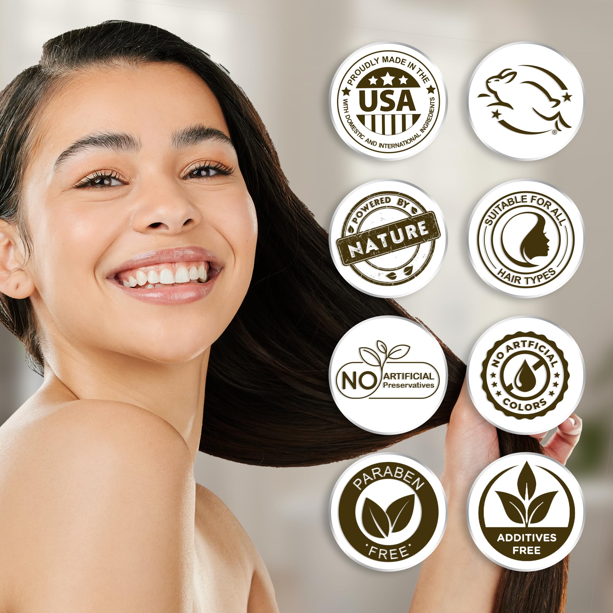 GuruNanda rosemary mint oil on hair strands showing natural shine after use.