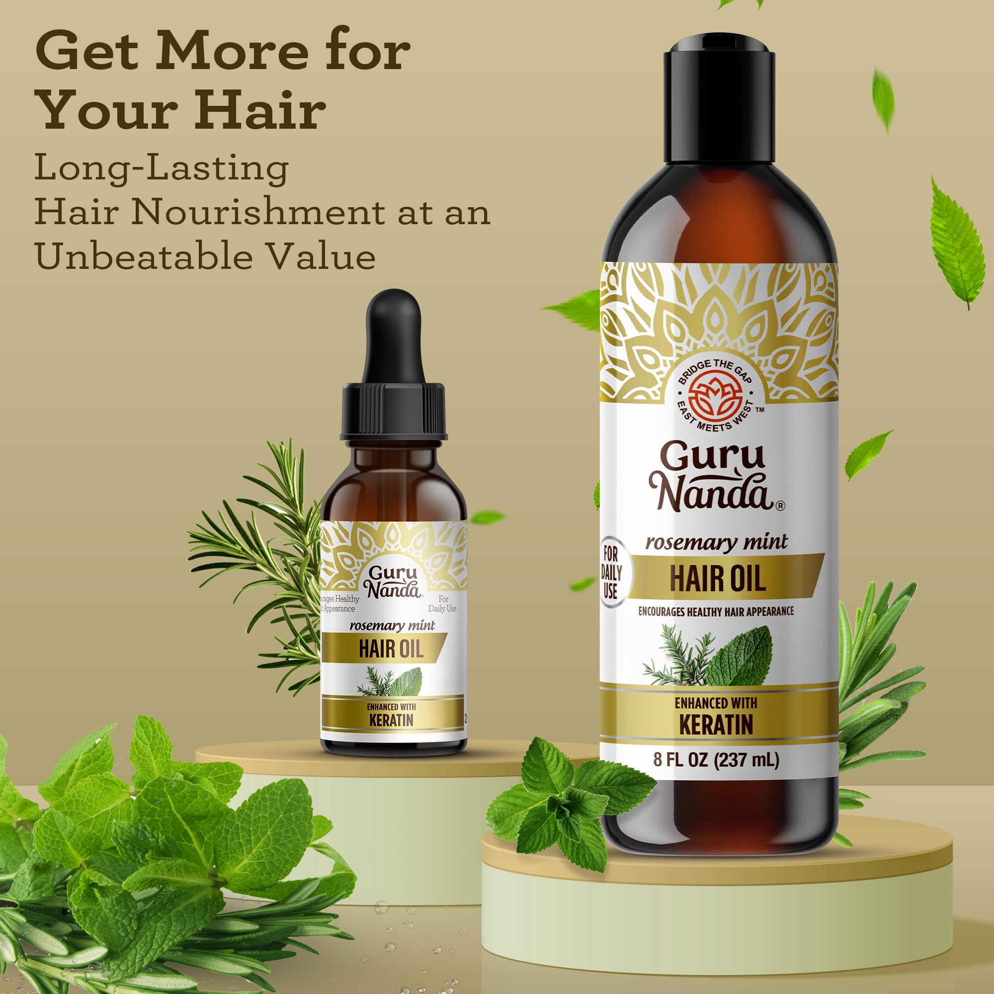 GuruNanda rosemary mint oil texture close-up suggesting deep hydration.