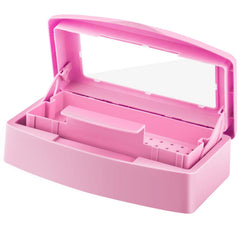 Gusnilo sanitizing tray pink body with clear lid helps monitor cleaning status at a glance.