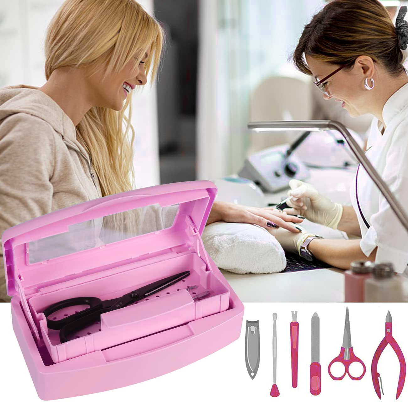 Gusnilo Sanitizing Tray ideal for nail salons, spas, and home nail care.