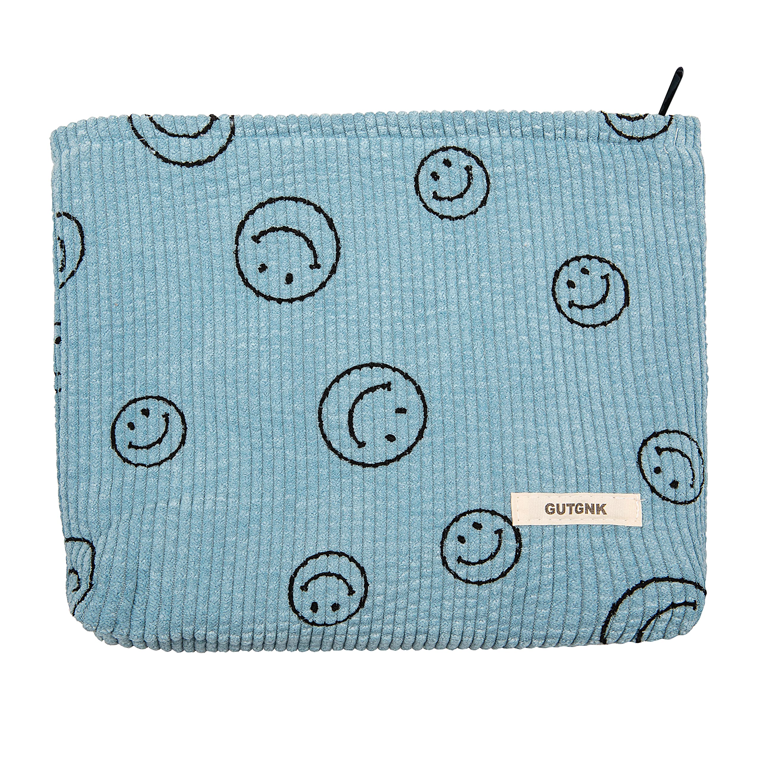 GUTGNK corduroy makeup bag blue exterior showcases durable fabric for daily travel